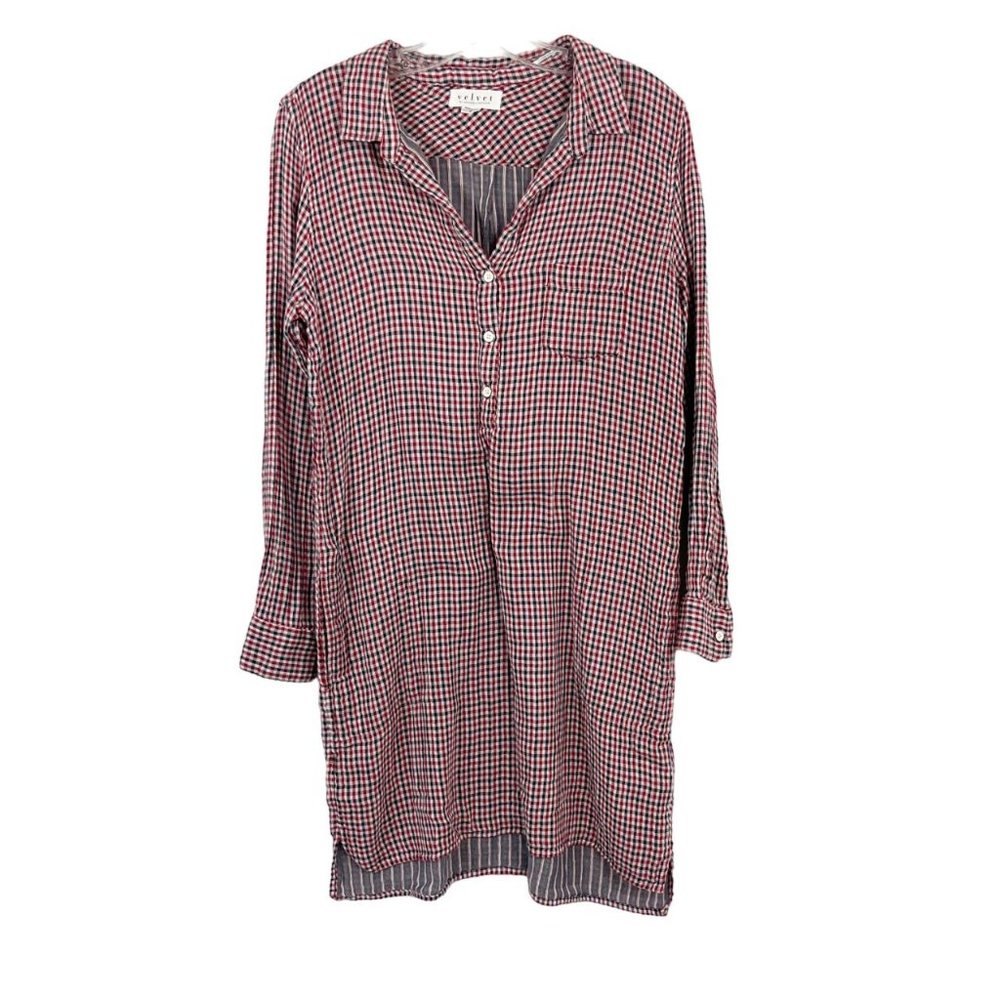 Velvet Graham & Spencer Red Plaid Long Sleeve Shirt Dress - Size Medium